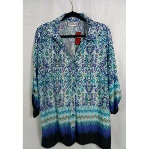 Avenue 18/20 XL Collared Leopard Tie-dye 3/4 Sleeve Button Down Shirt Blouse